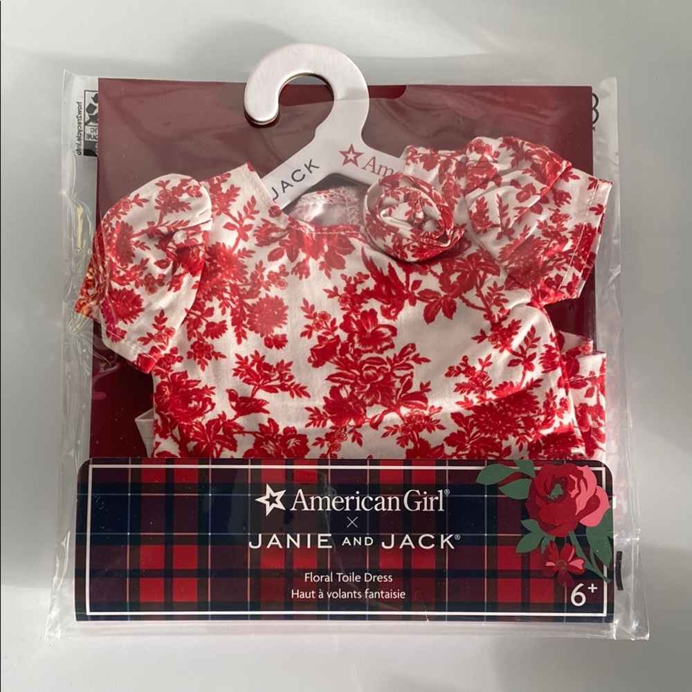 American Girl -  Janie and Jack Red Floral Toile Dress for American Girl Dolls
